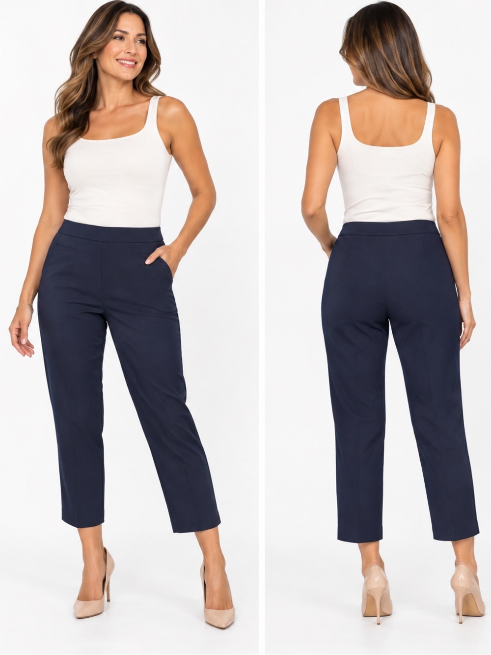 Alfred Dunner Allure Navy Super Stretch Tummy Control Ankle Pants 8P